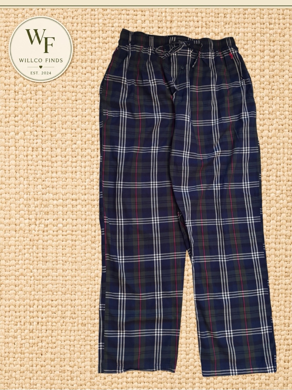 2 Matching Polo Ralph Lauren Men’s Large Plaid Pajama Lounge Pants Navy